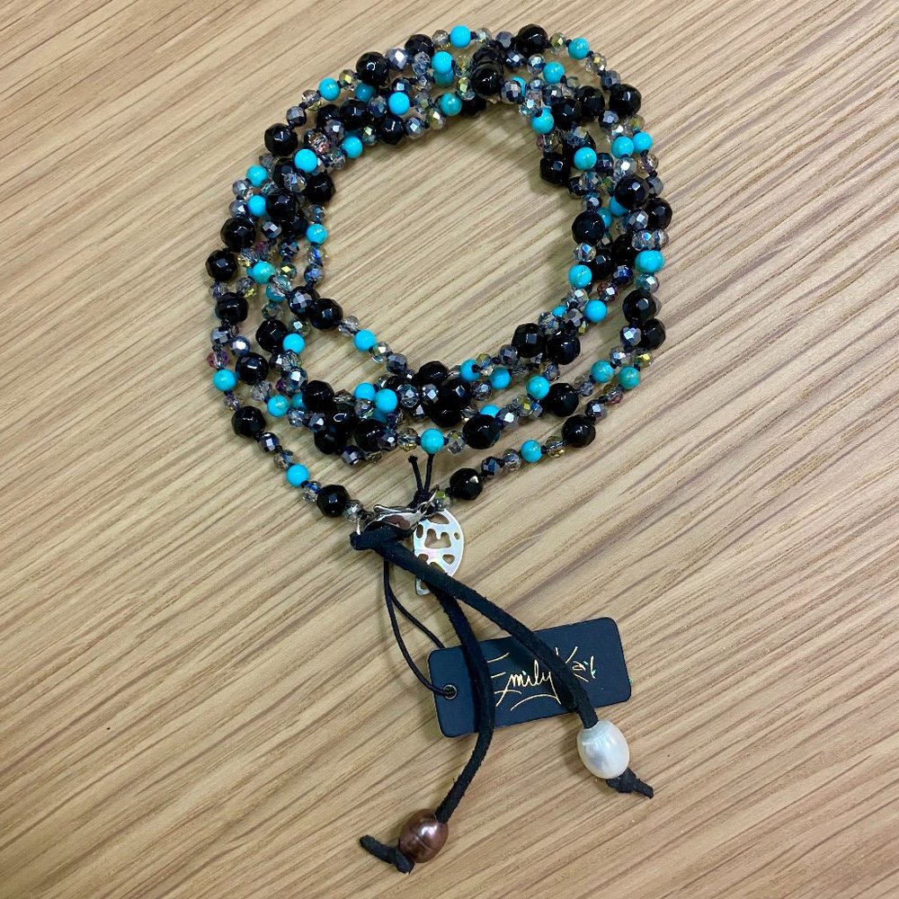 African Turquoise, Onyx & Titanium Quartz Necklace